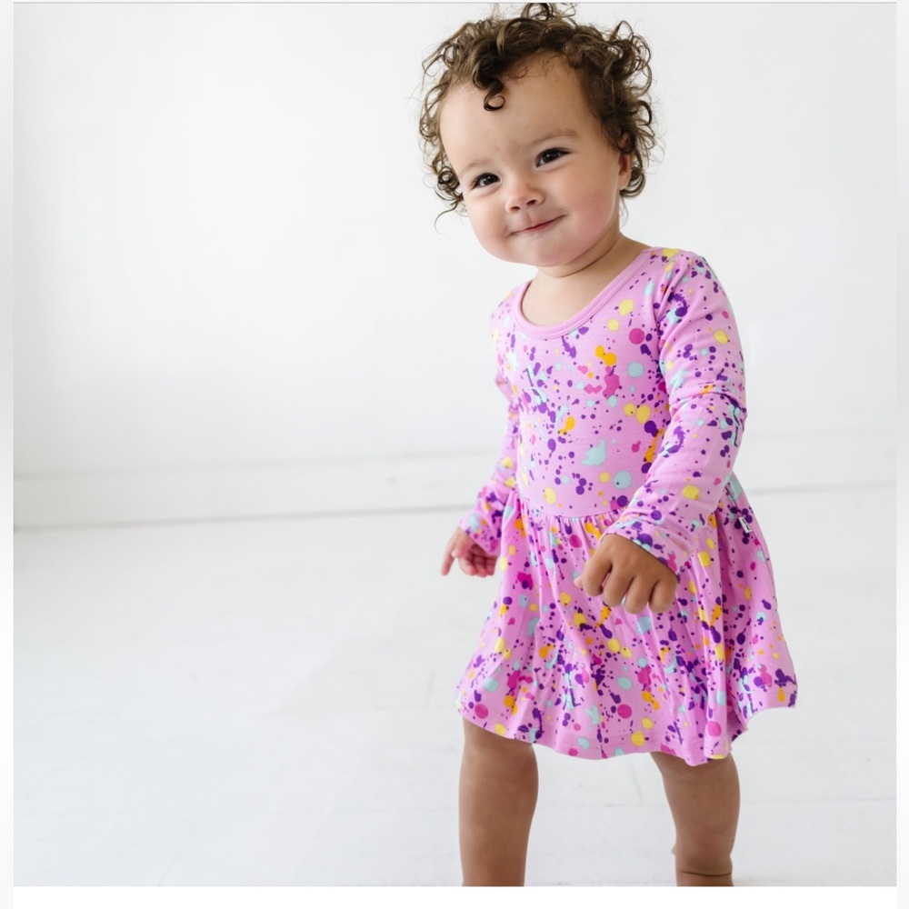 Little sleepies twirl dress with bodysuit in pink paint, baby girl 3-6 months